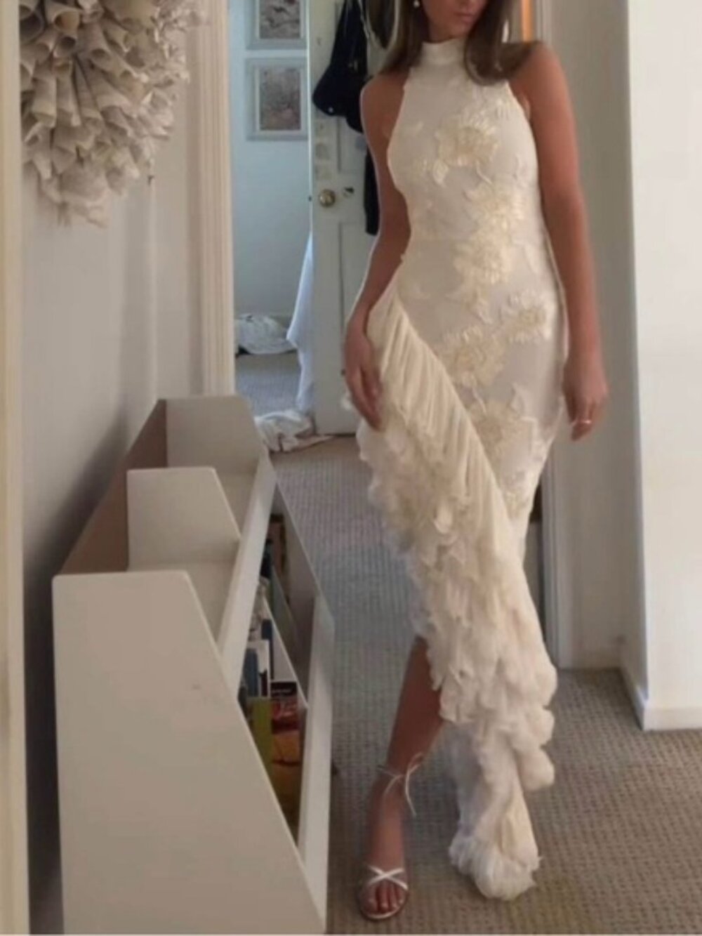 Elegant Asymmetrical Ivory Floral Dress